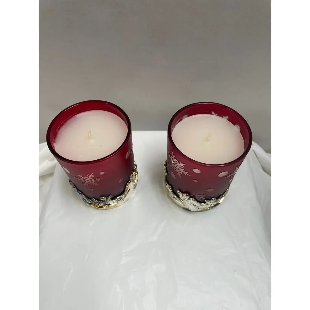 International Silver Company Red Snowflake Angel Votive Candles Set of 2